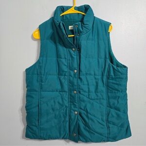 B#31 Jones New York Sport Vest Womens L Teal Blue Puffer Sherpa Lined Sleeveless